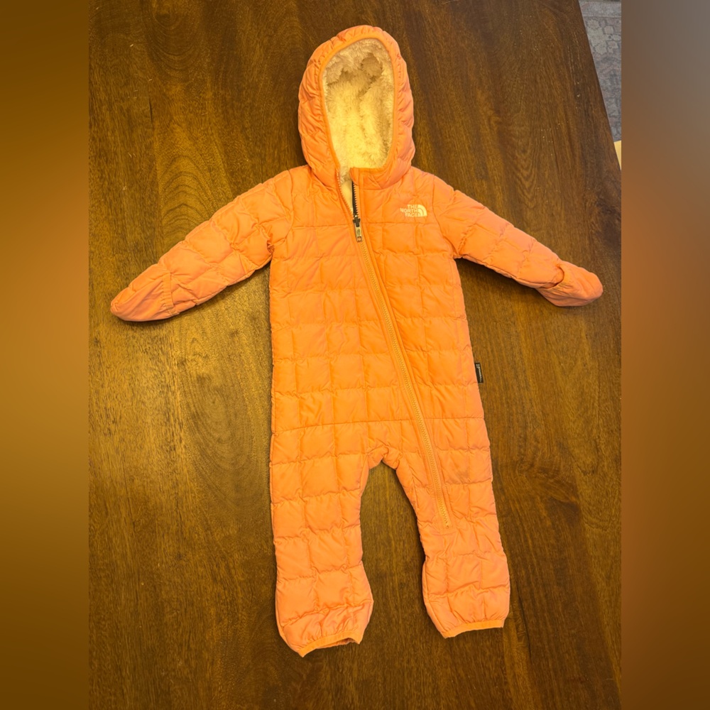 The North Face Pink Quilted Hooded Baby One-Piece